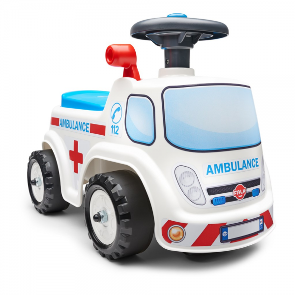 FALK ambulance ride-on med opbevaringsrum, rat og horn