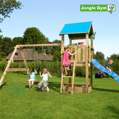 Legetrn komplet Jungle Gym Castle inkl. Swing module x'tra ekskl. rutsjebane