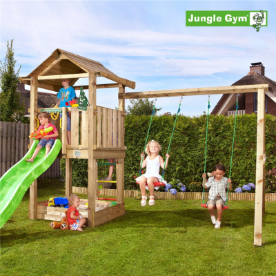Legetrn komplet Jungle Gym House inkl. Swing module x'tra og rutsjebane