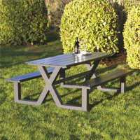 HORTUS bord-/bænksæt X-model sort plywood og antracit stel