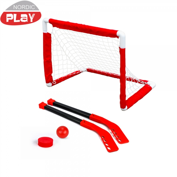 NORDIC PLAY Active mini hockey sæt 2 mål og 4 stave - mål 0,61 x 0,45 x 0,40 m