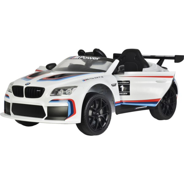 NORDIC PLAY Speed elbil BMW M6GT3 licens 12V hvid med EVA hjul og lædersæde