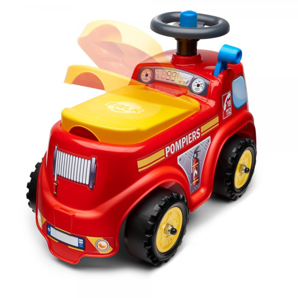 FALK brandbil ride-on med opbevaringsrum, rat og horn