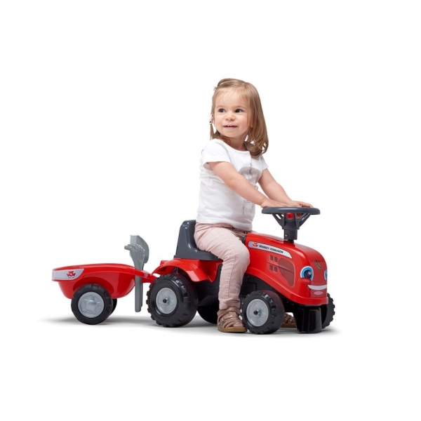 FALK baby Massey Ferguson ride-on traktor m. trailer, rive og skovl