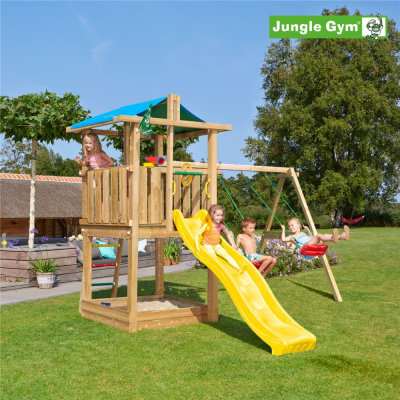 Legetårn komplet Jungle Gym Hut inkl. Swing module x'tra og rutschebane