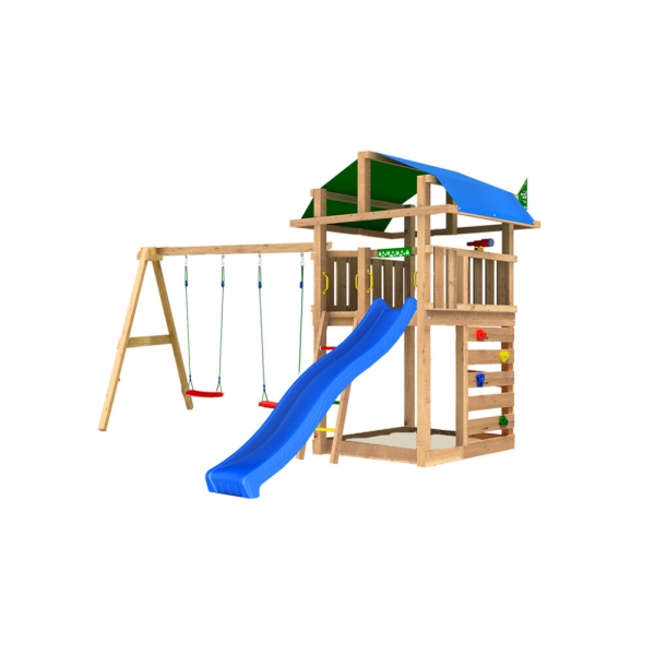 Legetrn komplet Jungle Gym Fort 2.1 inkl. Swing Module og bl rutsjebane