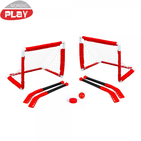 NORDIC PLAY Active mini hockey sæt 2 mål og 4 stave - mål 0,61 x 0,45 x 0,40 m
